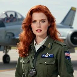 epic professional digital portrait art of attractive redhead woman airforce pilot, 4 0 mm lens, facing front, by neal adams and adam hughes, artstation, cgsociety, wlop, epic, much wow, much detail, gorgeous, detailed, cinematic, masterpiece