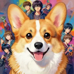 beautiful anime painting of corgi isekai, by peter kemp, naoki urasawa, nikolina petolas, noah bradley, patrick woodroffe, posuka demizu, qing han, trending on artstation, 8 k, masterpiece, graffiti paint, fine detail, full of color, intricate detail, golden ratio illustration, face enhance