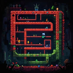 survival horror gameplay still frame, 4 colors, pixel art, retro, splash screen, level design, high contrast, background, deep focus, highly detailed, dramatic lighting, digital painting, artstation, concept art, matte, greg rutkowski, moebius, illustration.