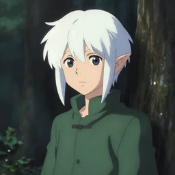 artgerm, joshua middleton, loish, makoto shinkai, an elven acher with short white hair, pointy ears, dark green clothes