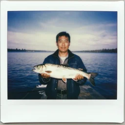 a beautiful old polaroid portrait of a fisherman, award winning photography