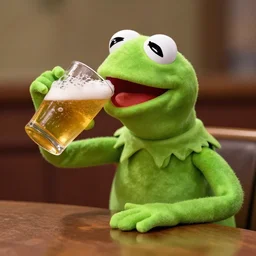 kermit the frog drinking a beer