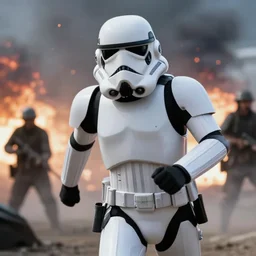 star wars the force awakens film still, closeup on a stormtrooper running in a battlefield, smoke, explosions, hyper detailed, smooth, high contrast, volumetric lighting, j. j. abrams, doug chiang, ryan church, james clyne