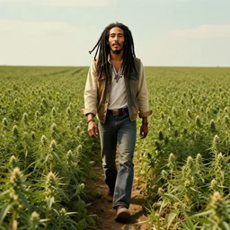 bob marley walking though an infinite weed farm digital art, artstation, ultra detailed, beautiful aesthetic art