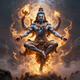 lord shiva dancing his magical thunderous dreams of infinity, hyper realism volumetric lighting artist boris vallejo