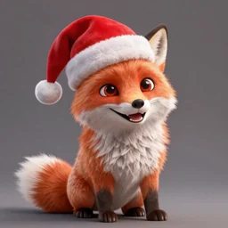 fox, looking happy, wearing a santa hat, slightly chubby, detailed, 3d render, 4k, pixar