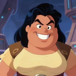 grinning heavy filipina woman character portrait, by don bluth, sci - fi environment, highly detailed, dynamic shadows, 4 k, wallpaper - 1 0 2 4