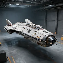 digital painting, octane render, high quality, unreal engine 5, spaceship in hangar