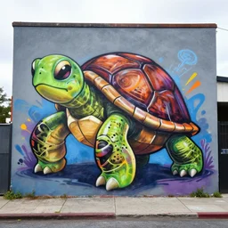 thug turtle as graffiti mural by lee, masterpiece, trending on artstation