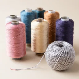 multiple threads turning into a single thread and then into a ball of yarn