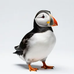 silver puffin, high detail photograph, full body, isolated on a pure white background, centered, entire subject in frame, sharp focus, soft studio lighting