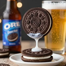 dlsr food photograph of an oreo being dipped in beer, bokeh, studio lighting, 5 0 mm f 1. 4