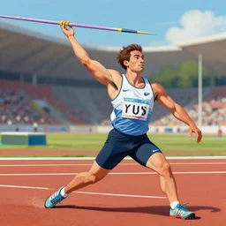 track and field, javelin, painting by pablo picasso, trending on artstation, detailed, colorful