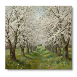 a valley full of tree in flowers. wind blow petals. full - length, oil painting in a renaissance style, very detailed, painted by caravaggio, greg rutkowski, sachin teng, thomas kindkade, alphonse mucha, norman rockwell, tom bagshaw.