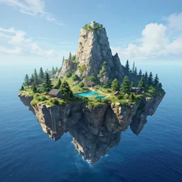 Fantasy floating island over a blue ocean, art by Vincent Lou, 4K, HDR, detailed