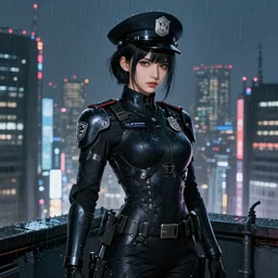 portrait dilireba + black hair of futuristic female police, black armored uniform, at rooftop futuristic colorpunk tokyo rainy night, ssci - fi and fantasy, intricate and very very very beautiful, highly detailed, digital painting, artstation, concept art, smooth and sharp focus, illustration, art by tian zi and wlop and alphonse mucha