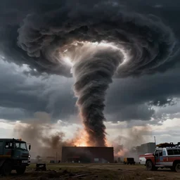 A massive tornado approaching, octane render, volumetric lighting, 4K