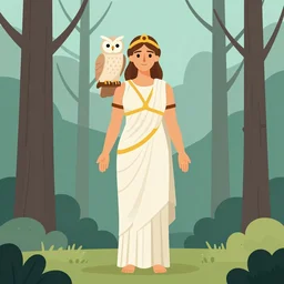 full body shot of the goddess athena with owl on shoulder, pine forest, cel shaded vector art, toon shading, behance, hd, by ilias kyriazis, disney princess,