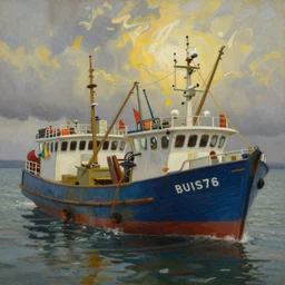 floating fishing ships, detailed painting, epic lighting, by ian mcque