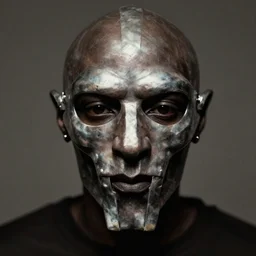 mf doom, 6 0 0 mm, opaque, focuses on the nuances of the human face and subtle shifts in tonal value, silhouette composition, detailed rendered