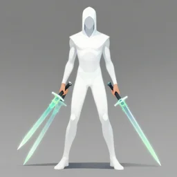 Slim Male Fantasy assasin; White Clothes; Translucent neonbright daggers; Concept Art; Digital Painting; Drawn by Tony Sart; Flat Colors;