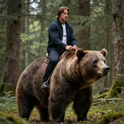 photo of chuck norris riding his grizzly bear, in the forest. fantasy magic style. highly detailed 8 k. intricate. life - like. soft light. sony a 7 r iv 5 5 mm. award winning photography.
