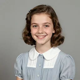 a medium shot photo of a beautiful teenaged jewish girl smiling taken in 1 9 4 7, high quality, studio lighting, intricate detailed