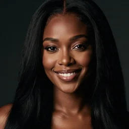 an cinematic headshot portrait of a beautiful black woman, pretty, smiling, seductive, low contrast, long hair, ultra realistic