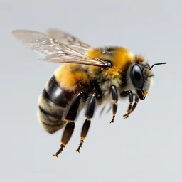 flying mechanical bumble bee, mecha, combined with real corbiculae hair and metal 8k resolution n-9