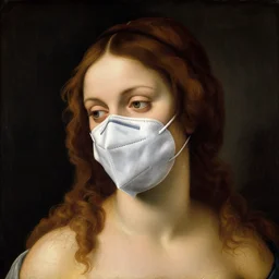 portrait, tempera on canvas, the birth of venus wearing ffp 2 mask, covid, pandemic, by sandro botticelli