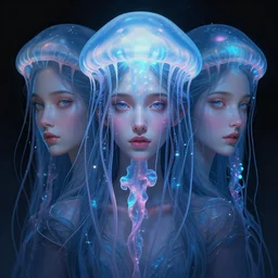 3 d face portrait of a goddess | jellyfish, bioluminescent | by david wiesner, alena aenami, kris kuksi, mike campau, octane render, diffuse lighting fantasy intricate elegant highly detailed lifelike photorealistic digital painting artstation