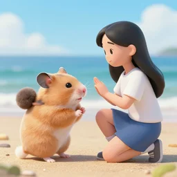 hamster proposing to his girlfriend on the beach