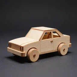 car made of wood, studio light, dark background, 3 5 mm photography