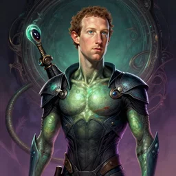 mark zuckerberg as an alien, fantasy art, in the style of artgerm, illustration, epic, fantasy, intricate, hyper detailed, artstation, concept art, smooth, sharp focus, ray tracing, vibrant, artgerm, award winning art