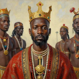 detailed painting of an african tribe king by Kehinde Wiley