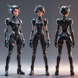 three views cartoon character design by artgerm, cushart krenz, zeronis, donato giancola and greg rutkowski. sci - fi weapon. black tape project show attctive showgirl!! full body with future head set!! sharp edge. ultra clear detailed. contour light effect!! 8 k. stage light. octane render.
