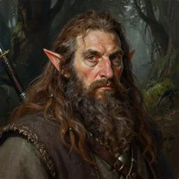 a super detailed illustration portrait painting of a dwarf shaman with brown hair, deep old forest setting, d & d rpg portrait, hires headshot, 4 k, art by tim hildebrandt and frank frazetta and gerald brom