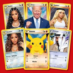 pokemon cards with snooki, joe biden, nicki minaj, kim kardashian, osama bin laden, pokemon anime style, hd 8k image high detail, at target