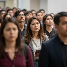 A line of confused people waiting for answers