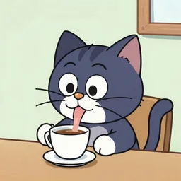 A cat sipping coffee, cartoon in the style of Cartoon Network