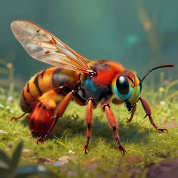 A psychedelic giant wasp rust monster, vibrant color scheme, highly detailed, in the style of romanticism, cinematic, artstation, Moebius, Greg rutkowski