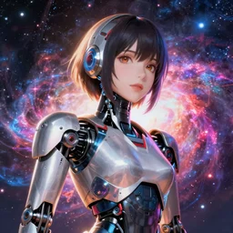 makoto shinkai. robotic android girl. futuristic cyberpunk. dystopia. vibrant nebula. ........................... robotics