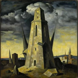 tower of despair by de chirico, surrealist painting