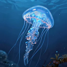 cyberpunk jellyfish, blue tones, underwater, 8 mm, highly detailed, digital painting, artstation, concept art, smooth, sharp focus, illustration, art by artgerm and greg rutkowski and alphonse mucha