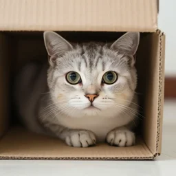 kitty hiding under a box