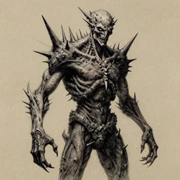 grotesque twisted humanoid figure with spikes drawn by hr giger