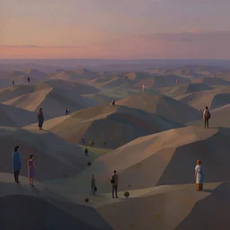 a hyper - detailed 3 d render like a oil painting of late evening in the low - poly hills, surrealism!!!!! surreal concept art, lifelike, photorealistic, digital painting, aesthetic, smooth, sharp focus, artstation hd, by greg rutkowski, chris tulloch mccabe, valentina remenar, krenz cushart and asher duran,
