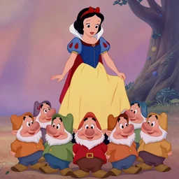 snow white and the seven dwarves in a human pyramid, disney, enchanted, animation, still frame