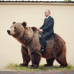 mural painting of Vladimir Putin riding a bear, 8k, trending on artstation, high detail