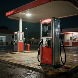 dieselpunk fuel station, dirty cinematic scene, ultra realistic details, 8 k